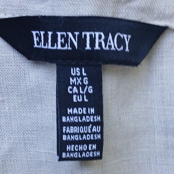 Ellen Tracy Pure Linen Top 3/4 Sleeves Size Large Tan Color - Picture 10 of 16